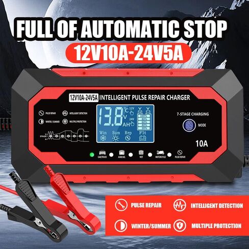 10-Amp 12V/24V Fully Automatic Smart Car Battery Charger, Battery Maintainer Trickle Charger Desulfator with Temperature Compensation for Car Truck Lawn Mower Boat in Saudi Arabia