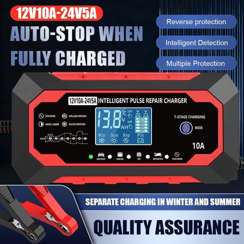 10-Amp 12V/24V Fully Automatic Smart Car Battery Charger, Battery Maintainer Trickle Charger Desulfator with Temperature Compensation for Car Truck Lawn Mower Boat in Saudi Arabia