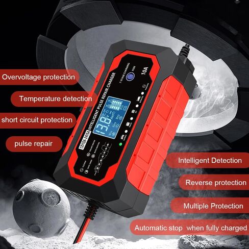 10-Amp 12V/24V Fully Automatic Smart Car Battery Charger, Battery Maintainer Trickle Charger Desulfator with Temperature Compensation for Car Truck Lawn Mower Boat in Saudi Arabia