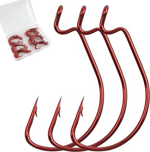 Offset Worm Hooks for Bass Fishing, 80pcs EWG Fishing Hooks Offset Shank Worm Hooks Round Bend Wide Gap Drop Shot Texas Carolina Rig Hooks Soft Plastics Worms Bait Fishing Hook Freshwater Saltwater in Saudi Arabia