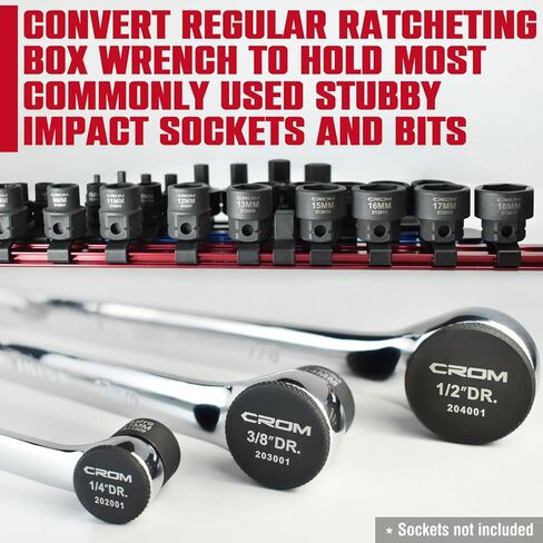 CROM Stubby Impact Socket Adapter Plugs, 3pc Set (1/4, 3/8, 1/2-inch), Converts Standard Box Wrenches to Dedicated Stubby Low-Profile Metric & SAE Impact Socket Drivers in Saudi Arabia