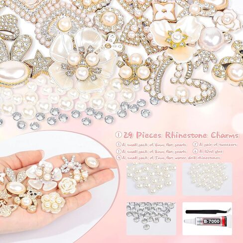 Junk Case Charms Kit with Gule, Junk Phone Case Decorating Kit with Bling Flower Butterfly Flatback Pearls Rhinestone Accessories for DIY Phones Case Deco Making Supplies in Kuwait