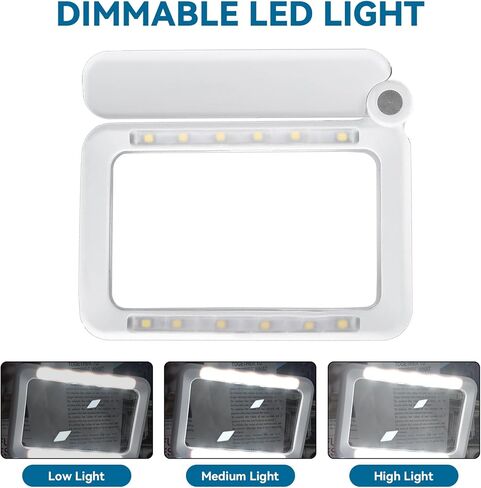 Rechargeable Magnifying Glass with Light, 5X Large Rectangular Page Magnifier, 12 Dimmable LEDs Folding Handheld Reading Magnifier for Seniors ＆ Low Vision in Saudi Arabia