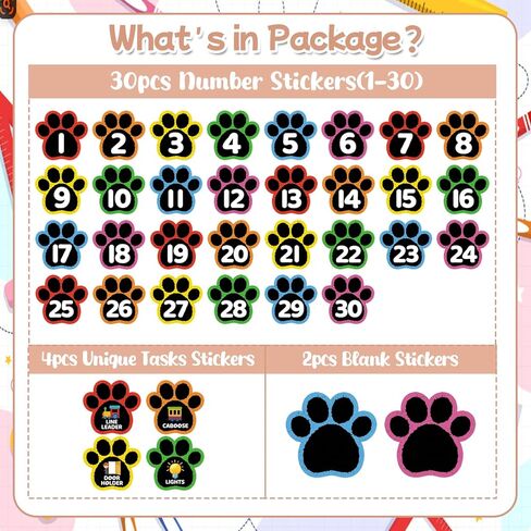 36pcs Line Up Spots Stickers for Classroom Floor, Waterproof Number Dots Stickers for Classroom, Removable Numbered Markers with Task & Blank Decals for Line Up, School Bus, Teacher Supplies in Saudi Arabia