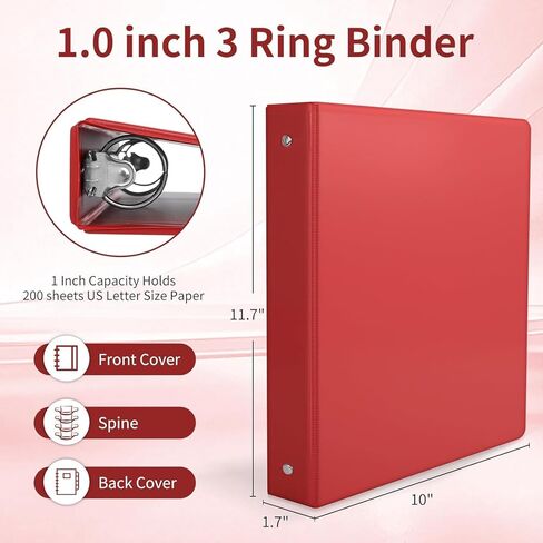 SUQJOY 1-inch 3 Ring Binde with 2 Inside Pockets, 1" Clear View Binder Holds US Letter Size 8.5'' x 11" Paper, 1“ Round Ring Binder for Office/Home/School Supply, 6 Pack (6 Colors Assorted) in Saudi Arabia