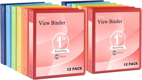 SUQJOY 1-inch 3 Ring Binde with 2 Inside Pockets, 1" Clear View Binder Holds US Letter Size 8.5'' x 11" Paper, 1“ Round Ring Binder for Office/Home/School Supply, 6 Pack (6 Colors Assorted) in Saudi Arabia