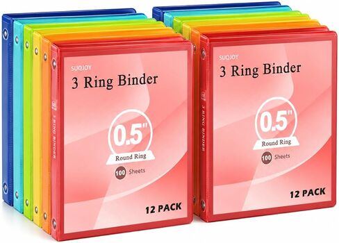 SUQJOY 1-inch 3 Ring Binde with 2 Inside Pockets, 1" Clear View Binder Holds US Letter Size 8.5'' x 11" Paper, 1“ Round Ring Binder for Office/Home/School Supply, 6 Pack (6 Colors Assorted) in Saudi Arabia