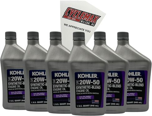 CYCLEMAX ستة عبوات متوافقة مع مزيج Kohler الاصطناعي SAE 20W-50 زيت المحرك ذو 4 دورات 25 357 68-S يحتوي على ستة كوارتات وقمع in Kuwait