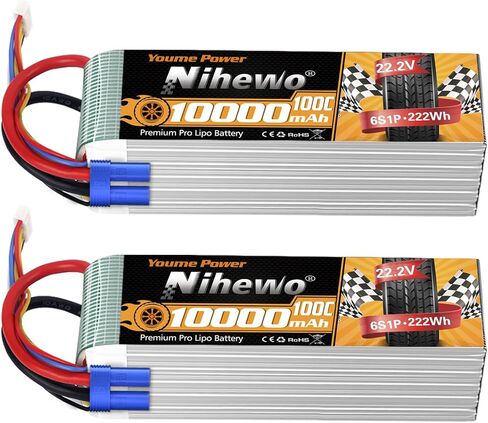 6S Lipo Battery,2Packs 22.2V 10000mAh RC Battery Soft Case 100C with EC5 Plug Compatible with RC Car Truck Tank Plane Drone Boat Models in Kuwait