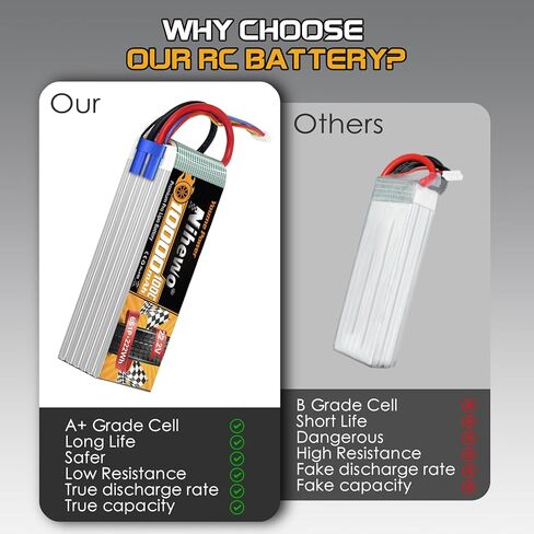 6S Lipo Battery,2Packs 22.2V 10000mAh RC Battery Soft Case 100C with EC5 Plug Compatible with RC Car Truck Tank Plane Drone Boat Models in Kuwait