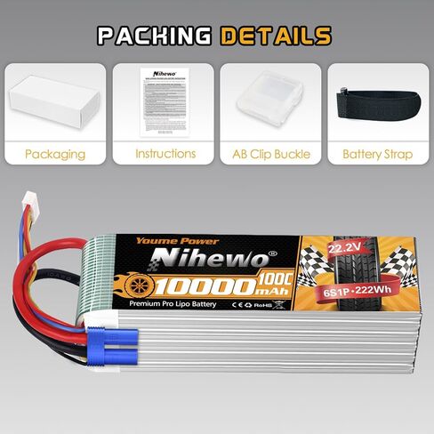 6S Lipo Battery,2Packs 22.2V 10000mAh RC Battery Soft Case 100C with EC5 Plug Compatible with RC Car Truck Tank Plane Drone Boat Models in Kuwait