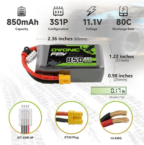بطارية ليبو OVONIC 3S 80C 850mAh 11.1V بطارية ليبو مع موصل XT30 لطائرة RC FPV للسباق بدون طيار RC طائرة هليكوبتر كوادكوبتر in Kuwait