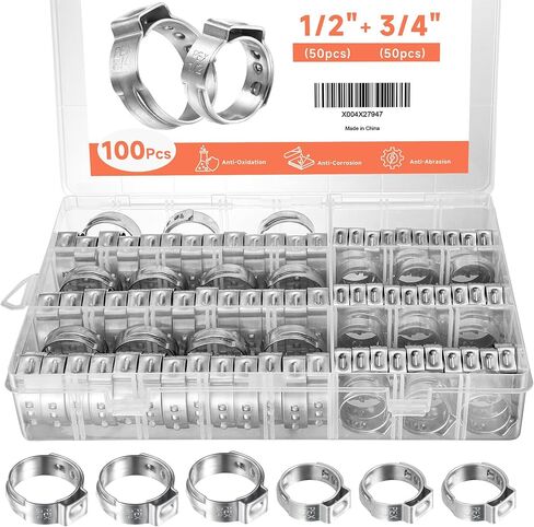 WYSIWYKA 60pcs 1/2 inch PEX Cinch Clamps Rings, 304 Stainless Steel Single Ear Hose Clamps, Pex Crimp Rings for PEX Tubing Pipe Fitting Connections in Kuwait