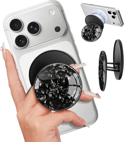 Phone Grip Compatible with MagSafe - Magnetic Cell Phone Grip Magnet Stand Removable Kickstand Finger Ring Holder Accessories Cute for iPhone 17 16 15 14 13 12 Pro Max Plus Air, Glitter Black in Saudi Arabia