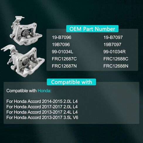 مجموعة فرجار الفرامل الخلفية AULINK 19B7096 19B7097 (2.0L 2.4L 3.5L) مع دعامة لسيارة Honda Accord 2013 2014 2015 2016 2017 جانب السائق والراكب 19-B7096 19-B7097 FRC12687C FRC12688C in Kuwait