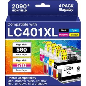 LC401XL Ink Cartridges for Brother Printer LC401 Ink High Yield for Brother LC401 Ink Cartridges Work for MFC-J1010DW MFC-J1170DW MFC-J1012DW MFC-J1800DW (4 Pack, Black Cyan Magenta Yellow) in Saudi Arabia