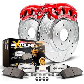 PowerStop Rear Brake & Caliper Kit for Ford Edge 2011-12 | Lincoln MKX 2011-12 - Drilled & Slotted Disc Rotors + Z36 Brake Pads + Red-Powder Coated Calipers, KC4744C-36 in Kuwait