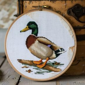 Cross Stitch Kits Counted Kit Cross-Stitching Pattern for Home Decor, 11CT Pre-Printed Fabric Embroidery Crafts Needlepoint Kit， Canvas 13.7 inches x13.7 inches (35x35cm)- Wild Duck (C) 3 in Kuwait