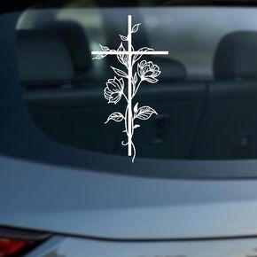 Christian Car Decals for Women, Flower Car Accessories, Floral Cross Decals for Cars, Jesus Sticker, Vinyl Decals for Cars, Wall, Window, Laptop, Automotive Decals, Bumper Stickers, Weather Resistant in Saudi Arabia