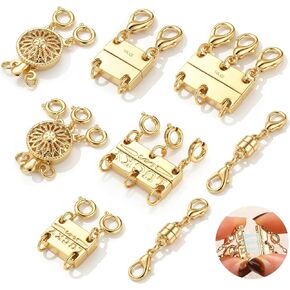GEMQUEEN Multi Magnetic Necklace Clasps and Closures : 14K Gold Plated Magnet Jewelry Layering Clasp for Necklaces Multiple Magnets Bracelet Helper Necklace Extenders 8PCS in Kuwait