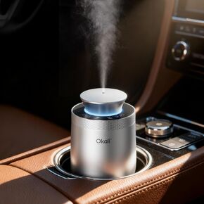 معطر هواء السيارة الذكي Okali، موزع زيوت عطرية بدون ماء للسيارة والمنزل، موزع روائح السيارة قابل لإعادة الملء، تشغيل/إيقاف تلقائي، مؤقت، بطارية 4000 مللي أمبير، سبائك الألومنيوم، الكتان الطازج والمسك الأبيض، [عناية لمدة عامين] in Kuwait