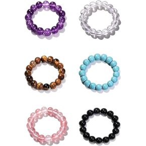 6 Pcs Fidget Anxiety Rings for Women Stretch Healing Crystal Beaded Rings for Anxiety Stress Relief Stone Thumb Pinky Spinner Ring, Fidget Jewelry Gift(Amethyst/Quartz/Turquoise) in Saudi Arabia