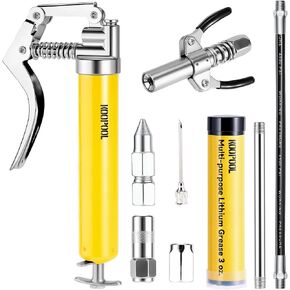 KOOPOOL Mini Grease Gun Kit, 4500 PSI Grease Gun with Upgraded Double-Handle 6-Jaw Lock and Seal Coupler, Includes 3oz Grease Cartridge, Precision Needle Nozzle & 12" Flex Hose in Saudi Arabia