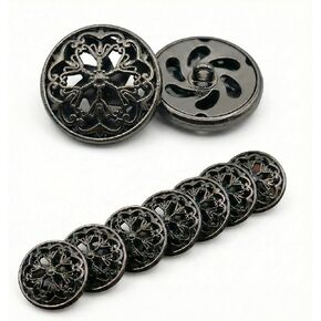 8Pcs Black Buttons Vintage Metal Large Fancy Button Set for Clothes Coat Women Retro Double Layer Openwork Sewing Shank Accessories 1inch/25mm in Saudi Arabia