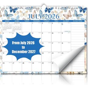 تقويم الحائط 2026-2027 - 11 × 8.7 بوصة، 18 شهرًا من يوليو 2026 إلى ديسمبر 2027، تقويم شهري مع العطلات، تواريخ جوليان، تصميم شبكي للجدولة، الاستخدام المنزلي أو المدرسي in Kuwait