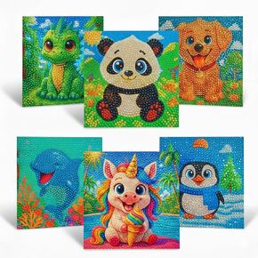 WORLDLYFY 6 Pack Diamond Painting Kit for Kids, Cute Animal Diamond Art & Crafts for Beginners Ages 8-12, DIY Gem Art Activity, Screen-Free, Wall Decoration, 6x6 Inch in Saudi Arabia
