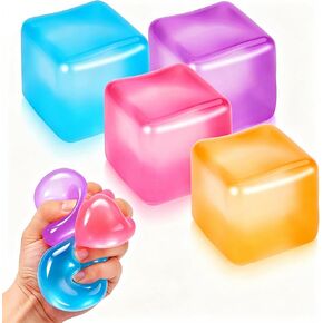 4 Pack Stress Cube Fidget Toys, 2" Slow Rising Sensory Squeeze Balls Filled with Thick Substance, High Density Ice Cube Stress Reliever for Adults Kids, Classroom Prizes Party Favors in Kuwait