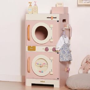 ROBUD Wooden Laundry Playset, Play Kitchen Set, Toy Washing Machine, Kids Washer and Dryer Set, Pretend Toddlers Kitchen Toy with Iron, Hangers, Soap, Gift for Boys & Girls, Age 3+ (Pink) in Saudi Arabia