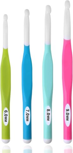 Large Sizes Crochet Hooks 4 pcs Long Crochet Needles QLRFFLJOY 6mm 7mm 8mm 9mm Rubber Handle Crochet Hook Set DIY Yarn Weaving Tools for Knitting Blankets, Shawl and Carpets in Saudi Arabia