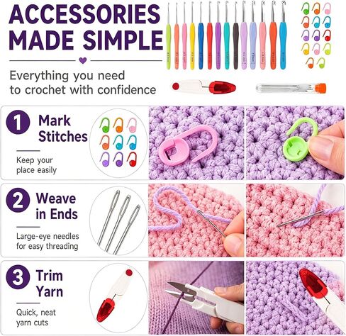 Bofoho Ergonomic Crochet Hooks Set, 14 Sizes 2.0–10.0mm, Soft Silicone Grip Aluminum Crochet Hooks, Color-Coded & Size Marked, 10 Stitch Markers, 9 Yarn Needles, Scissors, Storage Box in Saudi Arabia