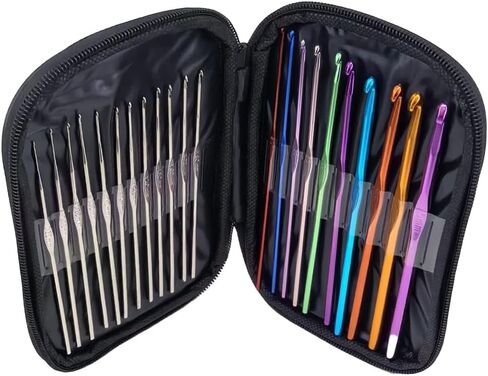 22pcs/Set DIY Craft Yarn Sewing Needle with Case Ergonomic Aluminum Crochet Hooks Multicolor Mixed 2-8mm Knitting Needles in Kuwait