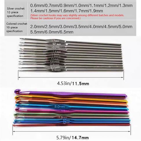 22pcs/Set DIY Craft Yarn Sewing Needle with Case Ergonomic Aluminum Crochet Hooks Multicolor Mixed 2-8mm Knitting Needles in Kuwait