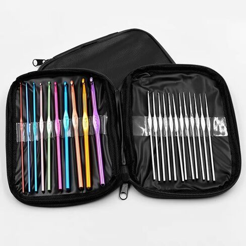 22pcs/Set DIY Craft Yarn Sewing Needle with Case Ergonomic Aluminum Crochet Hooks Multicolor Mixed 2-8mm Knitting Needles in Kuwait
