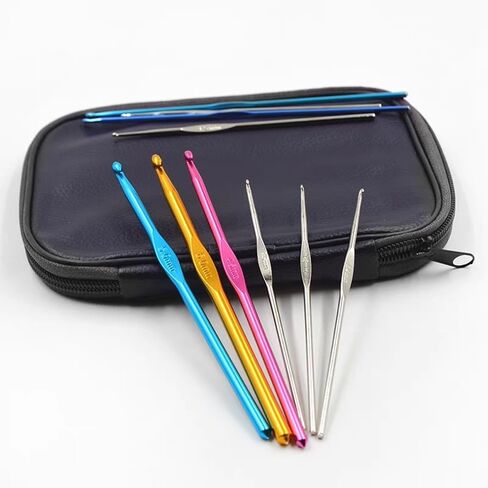 22pcs/Set DIY Craft Yarn Sewing Needle with Case Ergonomic Aluminum Crochet Hooks Multicolor Mixed 2-8mm Knitting Needles in Kuwait