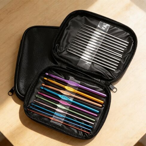 22pcs/Set DIY Craft Yarn Sewing Needle with Case Ergonomic Aluminum Crochet Hooks Multicolor Mixed 2-8mm Knitting Needles in Kuwait
