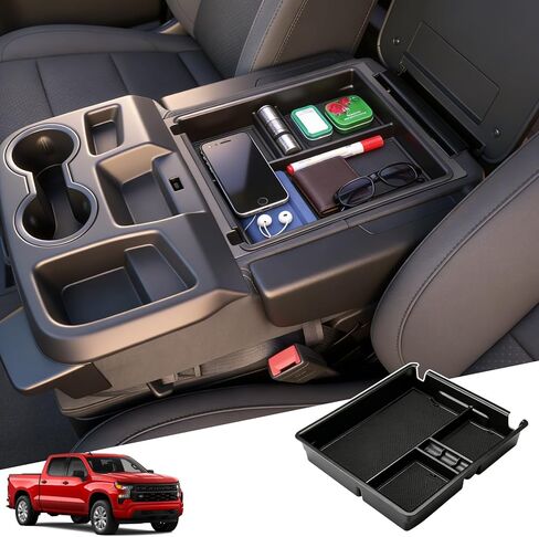 منظم تعليق لوحدة التحكم الأرضية مع مقسم لـ 2019-2026 Chevy Silverado/GMC Sierra 1500&2020-2026 شيفروليه سيلفرادو/سييرا 2500HD 3500HD ملحقات مقعد القفز تناسب فقط المقعد القابل للطي المنفصل in Kuwait