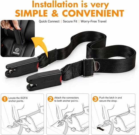 Adjustable ISOFIX Latch Fixing Strap Pads with Dual Hooks, Mounting Attachment Fixing Straps for Kids Seat Compatible Vehicle Anchor Points in Kuwait