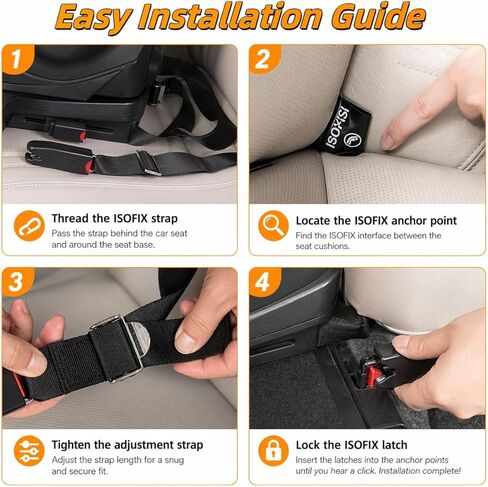 Adjustable ISOFIX Latch Fixing Strap Pads with Dual Hooks, Mounting Attachment Fixing Straps for Kids Seat Compatible Vehicle Anchor Points in Kuwait