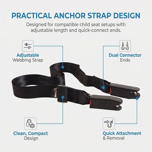 Adjustable ISOFIX Latch Fixing Strap Pads with Dual Hooks, Mounting Attachment Fixing Straps for Kids Seat Compatible Vehicle Anchor Points in Kuwait