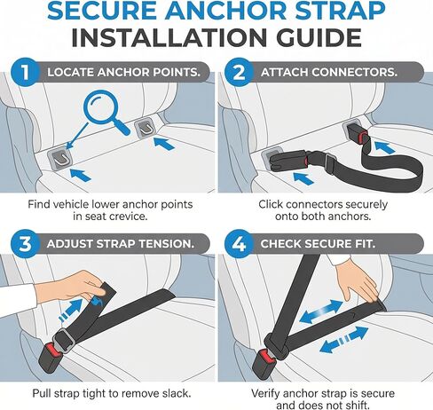 Adjustable ISOFIX Latch Fixing Strap Pads with Dual Hooks, Mounting Attachment Fixing Straps for Kids Seat Compatible Vehicle Anchor Points in Kuwait