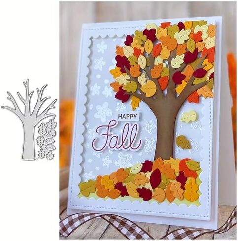 Fall Leaves Tree Frame Dies Metal Die Cuts, Fall Leaves Tree Frame Cutting Dies Cut Stencils for DIY Scrapbooking Cards Photo Album Decorative Embossing Paper Dies for Scrapbooking Card Making in Kuwait