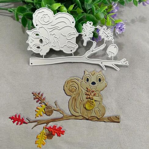 Merry Christmas Squirrel Pine Tree Metal Die Cuts,Flower Branch Leaf Cutting Dies Cut Stencils for DIY Scrapbooking Album Decorative Embossing Paper Dies Card Making in Kuwait
