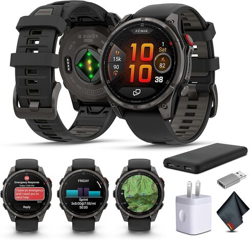 Garmin Fenix ​​8 Pro 47 ملم، شاشة AMOLED، تقنية inReach، ساعة ذكية متصلة متعددة الرياضات بنظام تحديد المواقع العالمي (GPS)، ياقوتي، تيتانيوم مع حزمة شريط سيليكون أسود/جرافيت مع ملحقات in Saudi Arabia