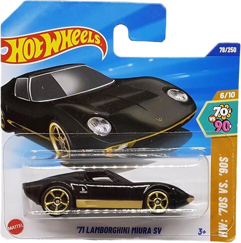 Hot Wheels - ´71 Lamborghini Miura SV - HW: ´70s مقابل ´90s 6/10 - HYX73 - بطاقة قصيرة - الذهب الأسود - Mattel 2025-1:64 in Kuwait