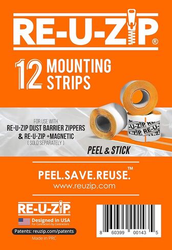 RE-U-ZIP Mounting Strip Refills | 12 Pack | for Use with RE-U-ZIP Reusable Dust Barrier Zippers & Magnetic Entry Strip (Magnetic Dust Barrier Zipper) in Saudi Arabia