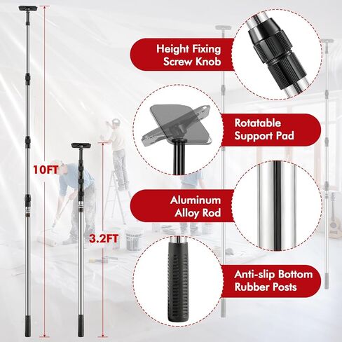 10FT Dust Barrier Poles, 4 Pack Spring Retractable Zipper Wall Poles for Dust Barrier System with 2 Heavy-Duty Zippers & Plastic Film, for Interior Decoration, Remodeling & Isolation Work in Saudi Arabia